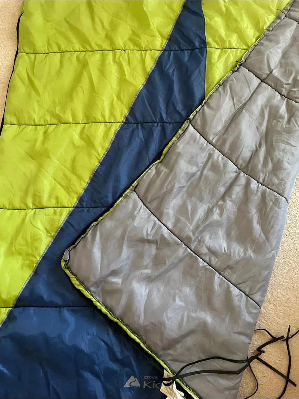 Kids  Sleeping Bag in Lime Green and Blue